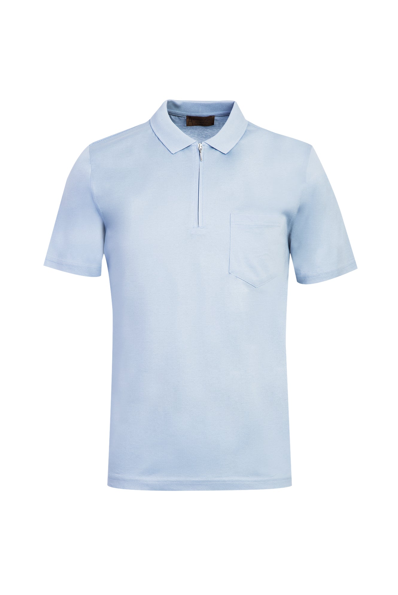Açık Mavi Polo Yaka Fermuarlı Regular Fit Pamuk T-shirt
