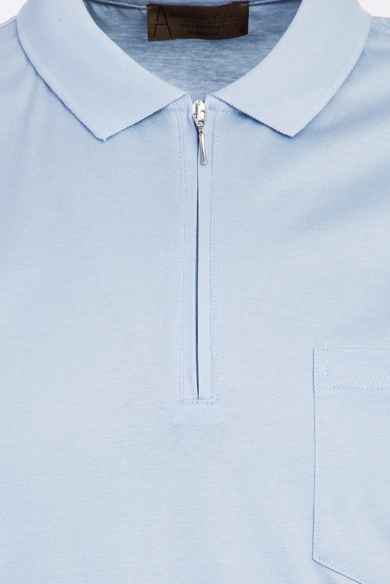 Açık Mavi Polo Yaka Fermuarlı Regular Fit Pamuk T-shirt