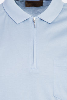 Açık Mavi Polo Yaka Fermuarlı Regular Fit Pamuk T-shirt