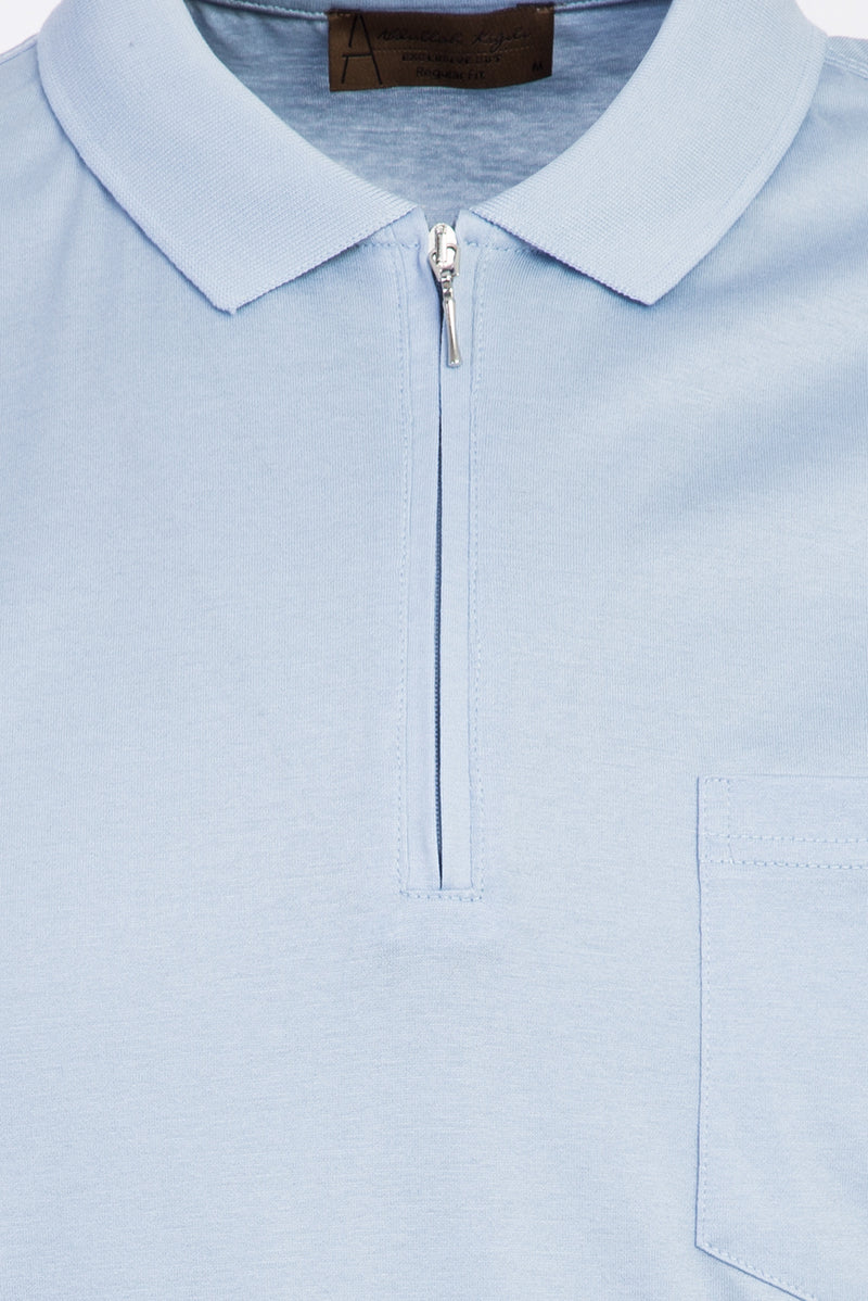 Açık Mavi Polo Yaka Fermuarlı Regular Fit Pamuk T-shirt