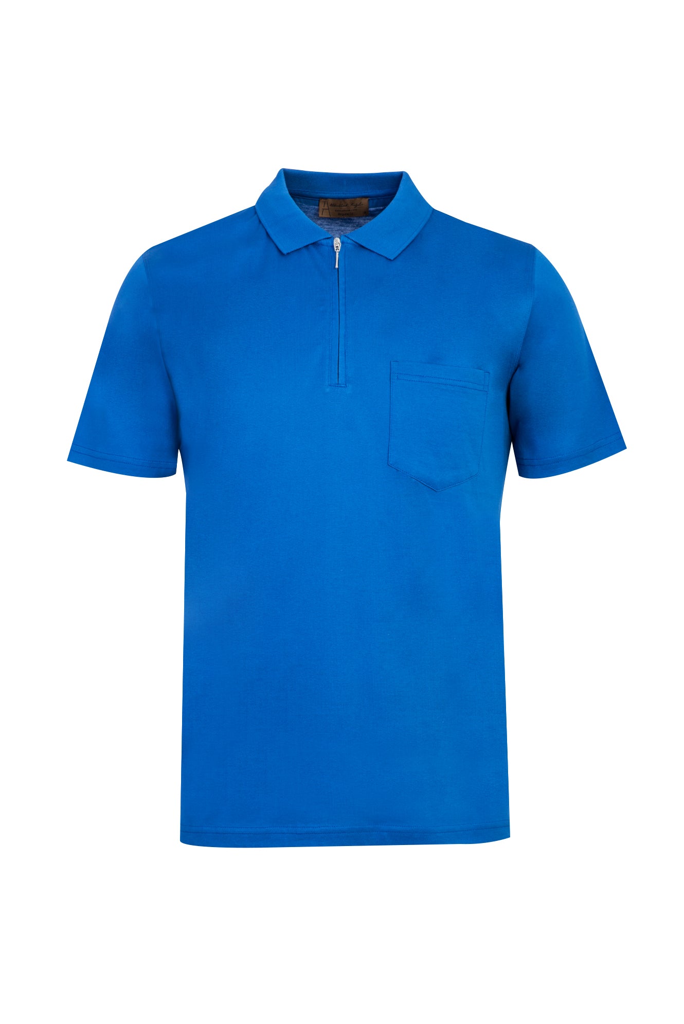 Saks Mavi Polo Yaka Fermuarlı Regular Fit Pamuk T-shirt