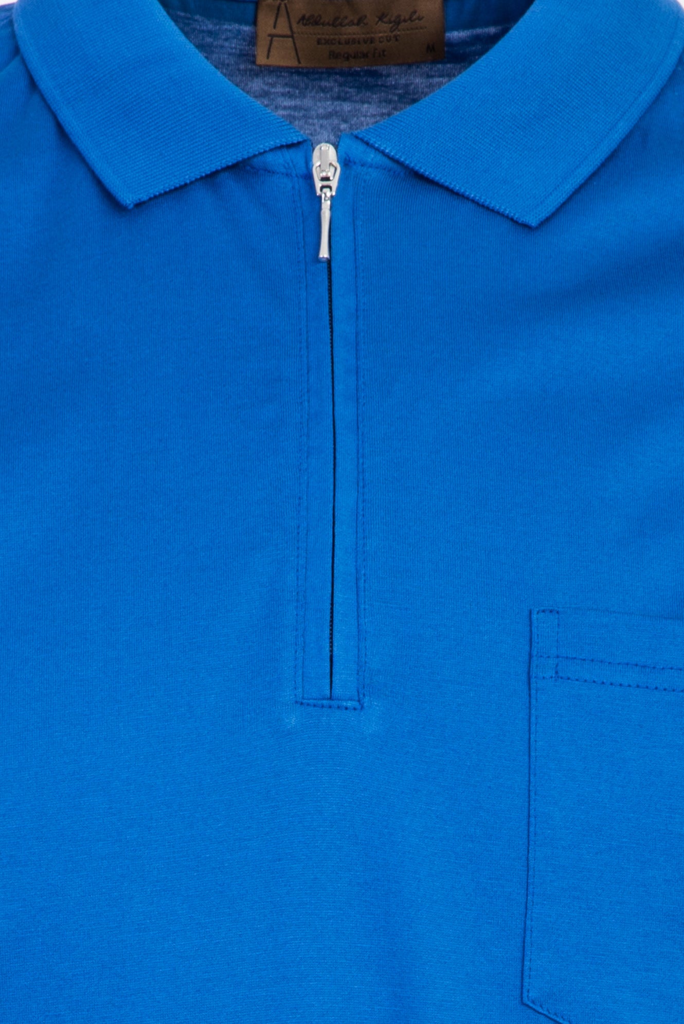 Saks Mavi Polo Yaka Fermuarlı Regular Fit Pamuk T-shirt