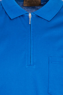 Saks Mavi Polo Yaka Fermuarlı Regular Fit Pamuk T-shirt