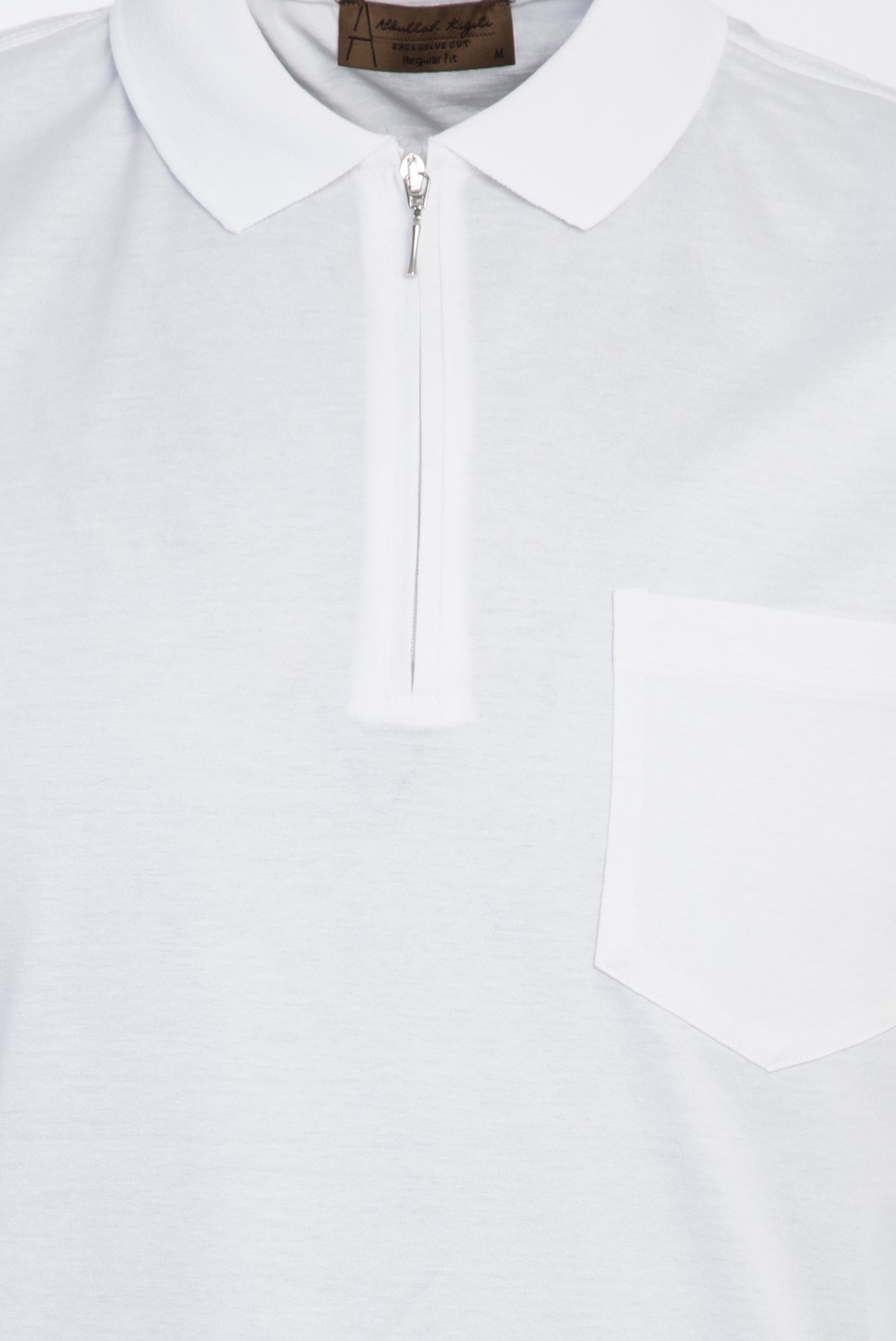 Beyaz Polo Yaka Fermuarlı Regular Fit Pamuk T-shirt