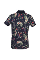 Orta Lacivert Polo Yaka Bask?l? Slim Fit Dar Kesim Pamuk T-shirt-Abdullah Ki??l?