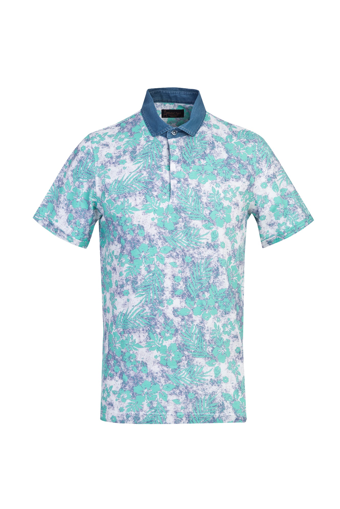 Beyaz Polo Yaka Baskılı Regular Fit Pamuk T-shirt