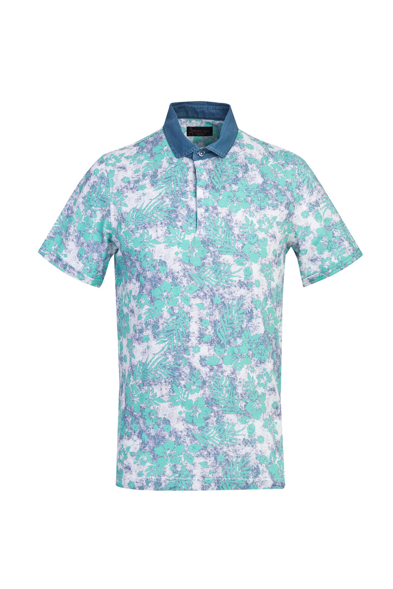 Beyaz Polo Yaka Baskılı Regular Fit Pamuk T-shirt