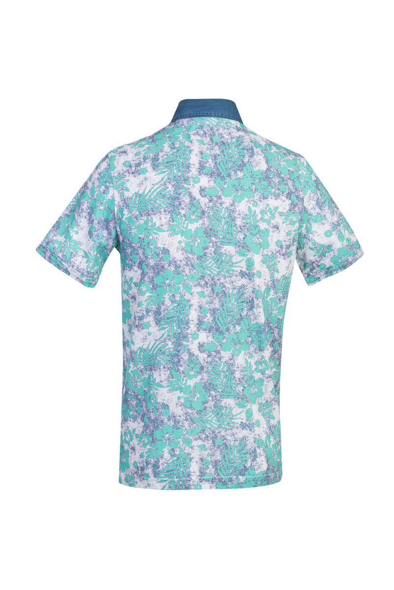 Beyaz Polo Yaka Baskılı Regular Fit Pamuk T-shirt