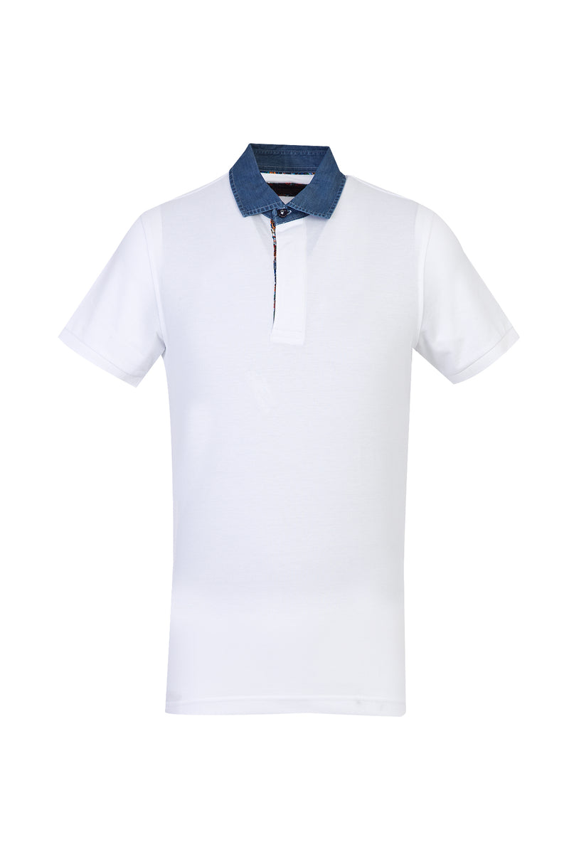 Beyaz Polo Yaka Regular Fit Pamuk T-shirt