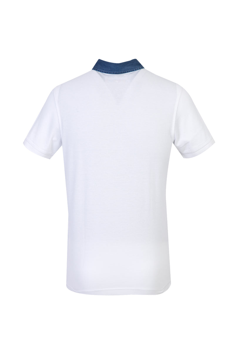 Beyaz Polo Yaka Regular Fit Pamuk T-shirt