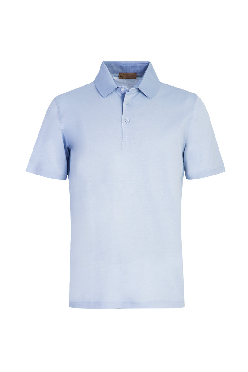 Açık Mavi Polo Yaka Regular Fit Desenli Pamuk T-shirt
