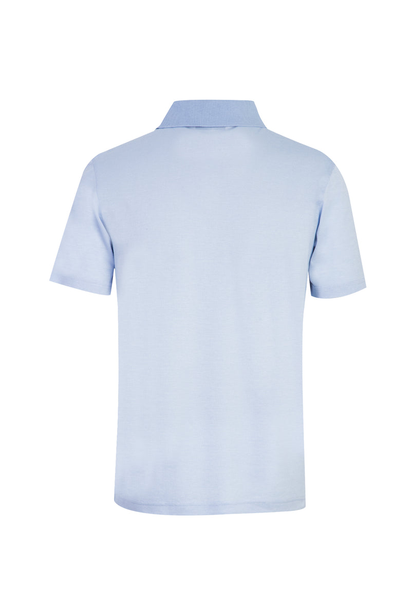 Açık Mavi Polo Yaka Regular Fit Desenli Pamuk T-shirt