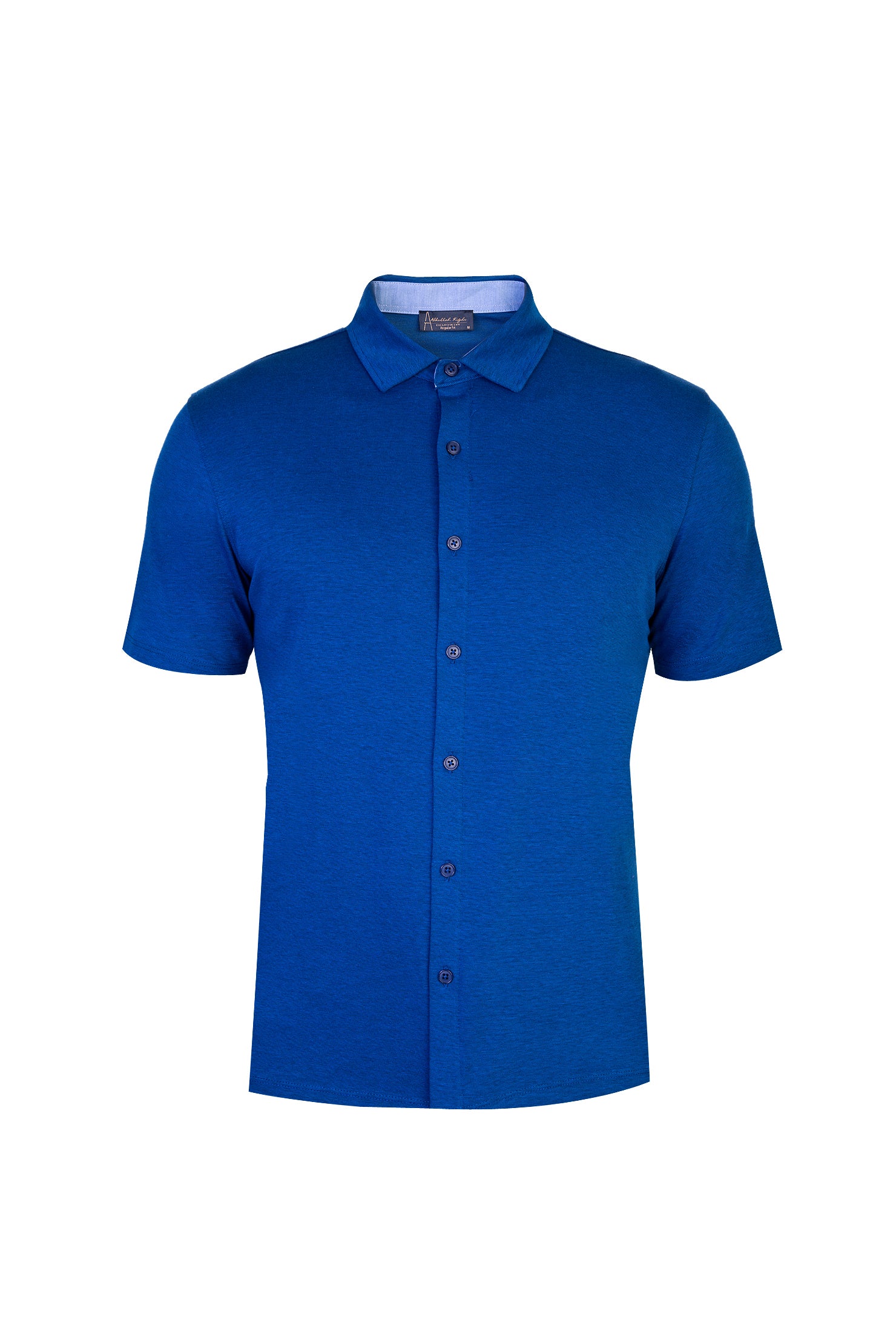 Saks Mavi Yarım İtalyan Yaka Regular Fit Gömlek T-shirt