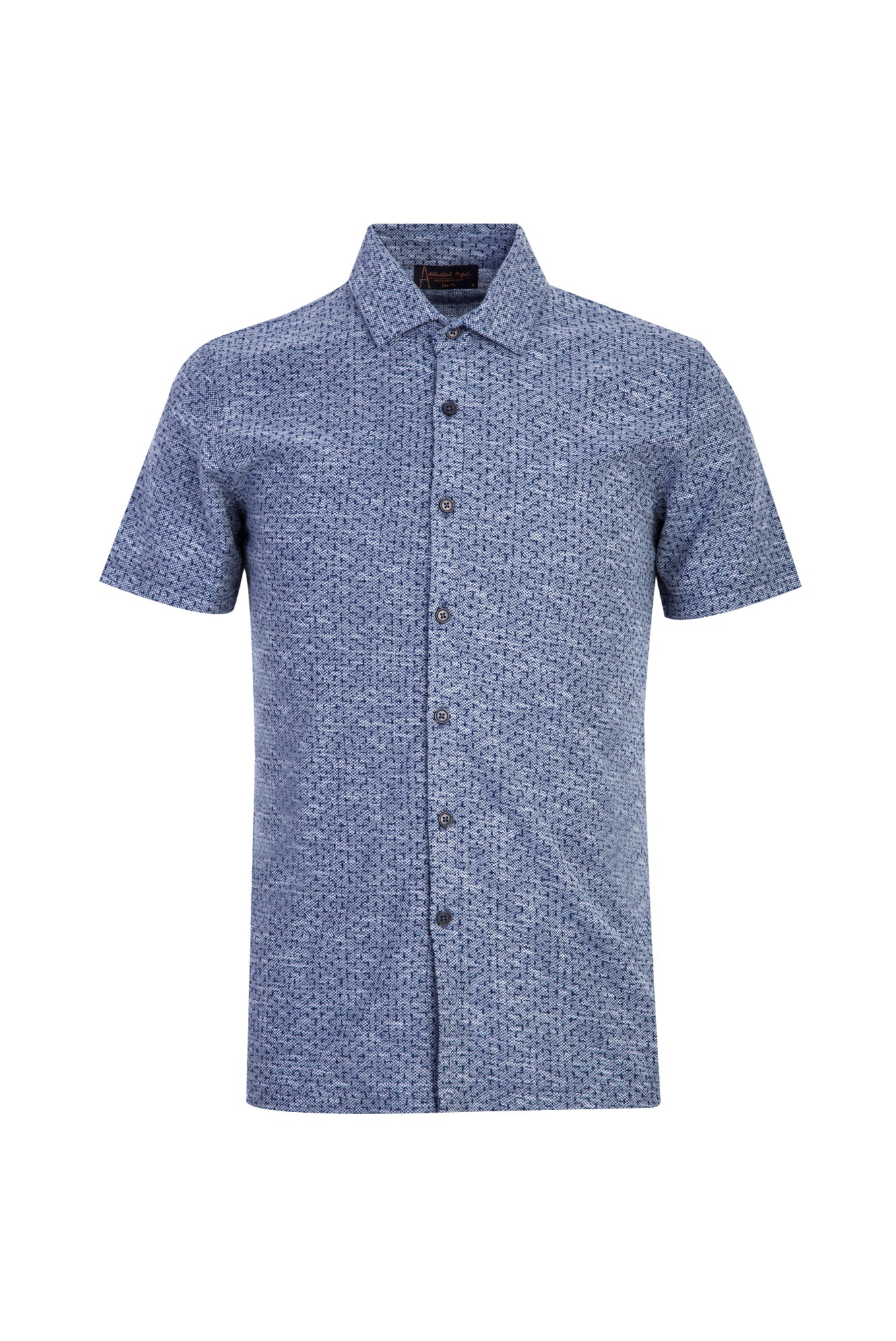 Orta Lacivert Polo Yaka Slim Fit Dar Kesim Düğmeli Desenli Pamuk T-shirt