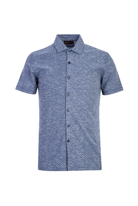 Orta Lacivert Polo Yaka Slim Fit Dar Kesim Düğmeli Desenli Pamuk T-shirt