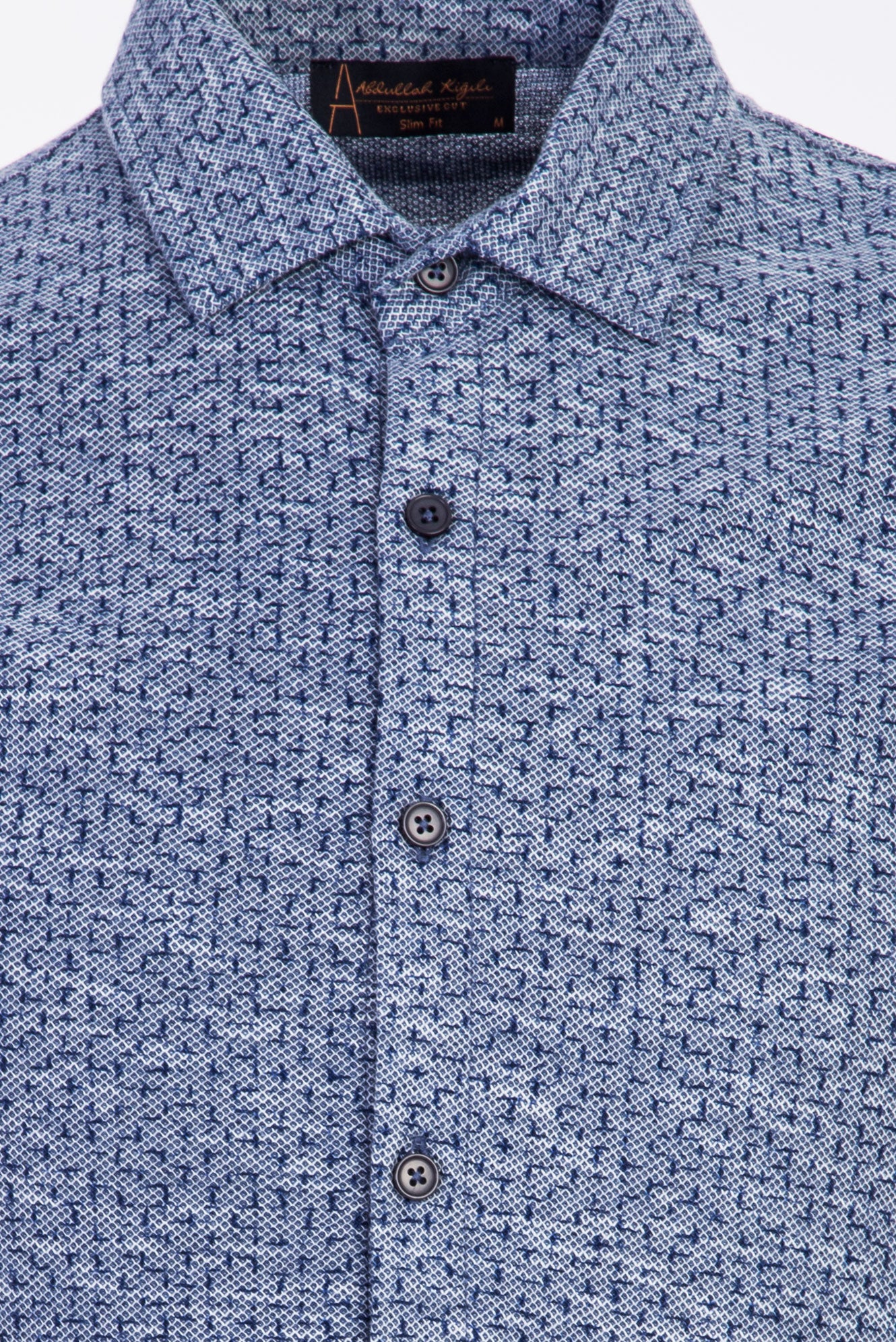 Orta Lacivert Polo Yaka Slim Fit Dar Kesim Düğmeli Desenli Pamuk T-shirt