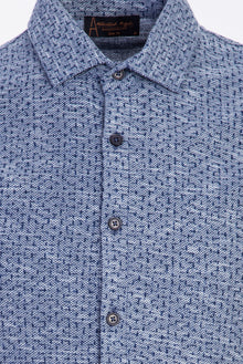 Orta Lacivert Polo Yaka Slim Fit Dar Kesim Düğmeli Desenli Pamuk T-shirt