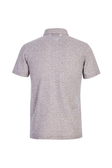 Orta Bej Polo Yaka Slim Fit Dar Kesim Düğmeli Desenli Pamuk T-shirt