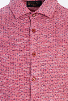 Açık Kırmızı Polo Yaka Slim Fit Dar Kesim Düğmeli Desenli Pamuk T-shirt