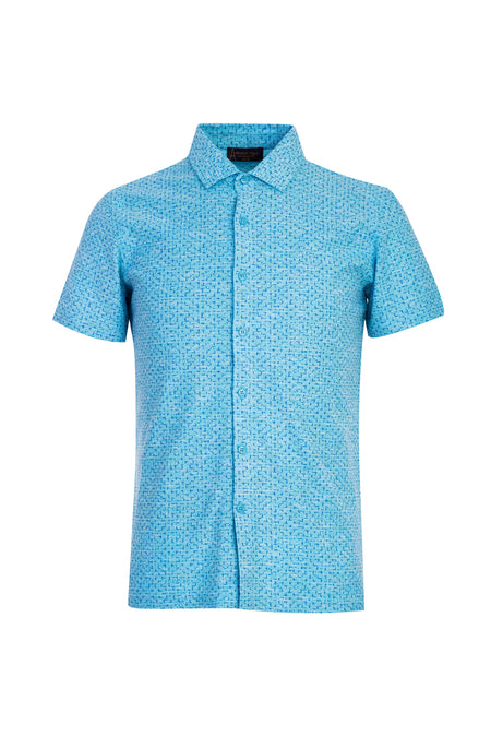 Orta Turkuaz Polo Yaka Slim Fit Dar Kesim Düğmeli Desenli Pamuk T-shirt