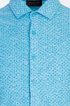 Orta Turkuaz Polo Yaka Slim Fit Dar Kesim Düğmeli Desenli Pamuk T-shirt