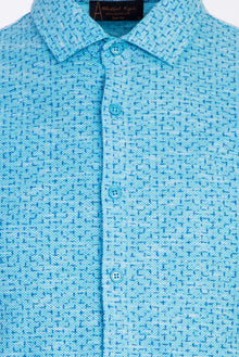 Orta Turkuaz Polo Yaka Slim Fit Dar Kesim Düğmeli Desenli Pamuk T-shirt