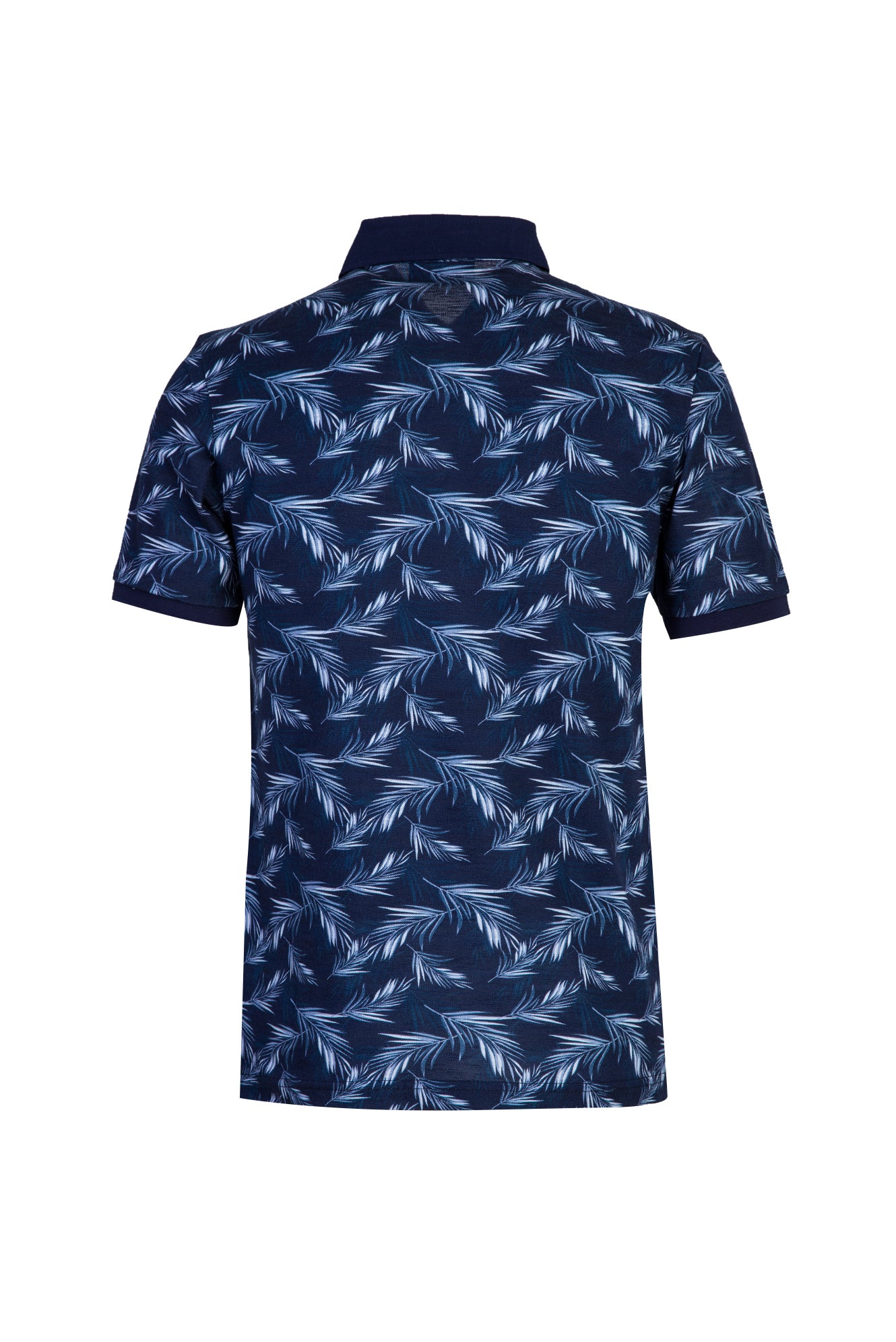 Orta Lacivert Polo Yaka Desenli Slim Fit Dar Kesim Pamuk T-shirt-Abdullah Ki??l?