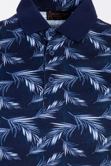 Orta Lacivert Polo Yaka Desenli Slim Fit Dar Kesim Pamuk T-shirt-Abdullah Ki??l?