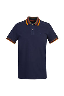 Koyu Lacivert Polo Yaka Desenli Slim Fit Dar Kesim T-shirt