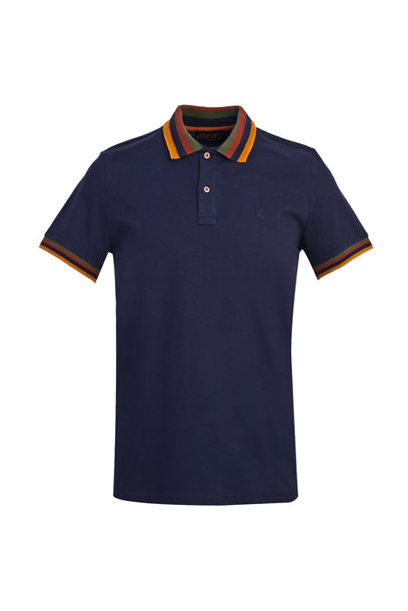 Koyu Lacivert Polo Yaka Desenli Slim Fit Dar Kesim T-shirt