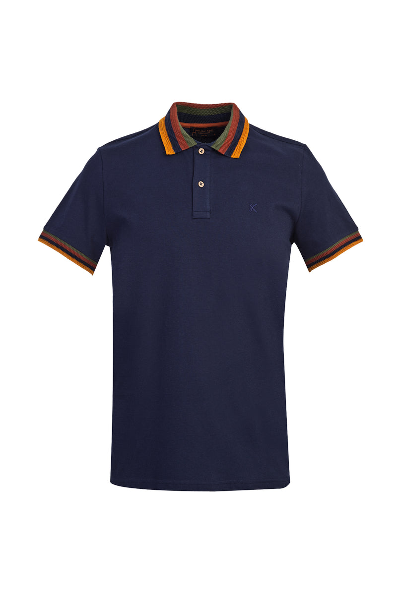 Koyu Lacivert Polo Yaka Desenli Slim Fit Dar Kesim T-shirt