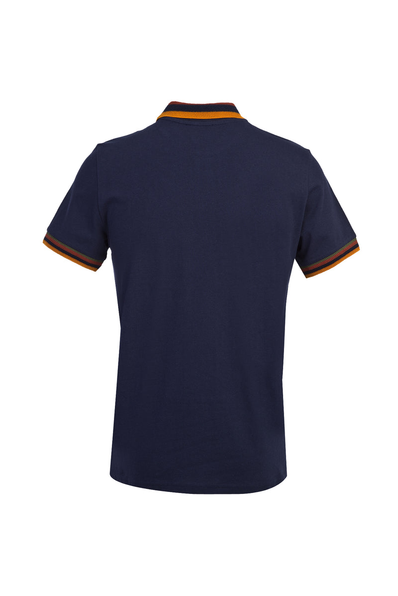 Koyu Lacivert Polo Yaka Desenli Slim Fit Dar Kesim T-shirt