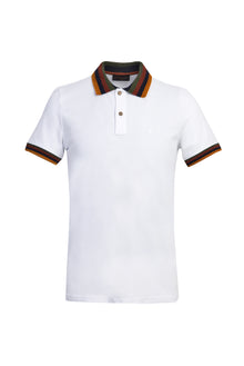 Beyaz Polo Yaka Desenli Slim Fit Dar Kesim T-shirt