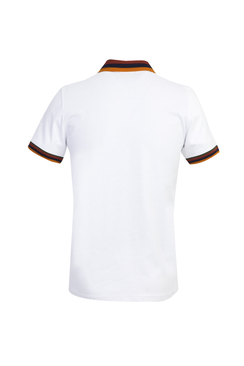 Beyaz Polo Yaka Desenli Slim Fit Dar Kesim T-shirt