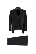 Siyah Regular Fit Yelekli Yün Takım Elbise