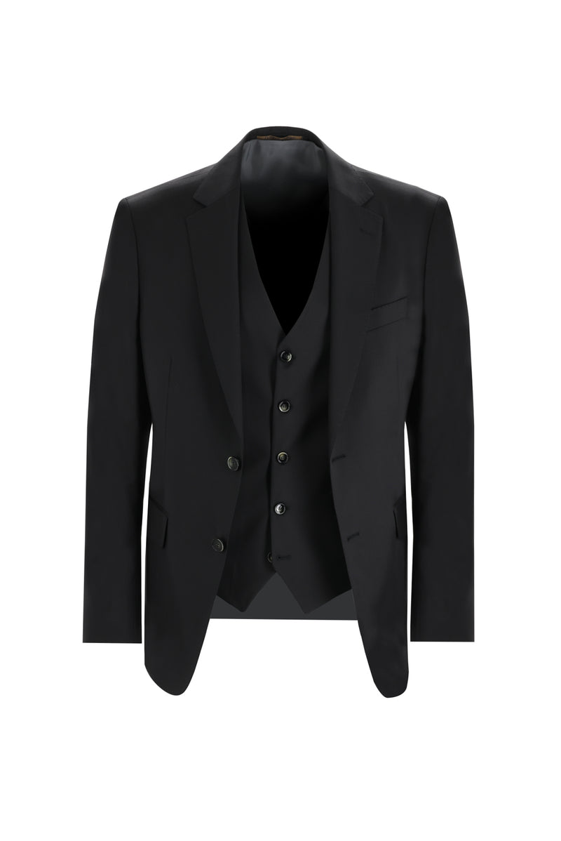 Siyah 7 Drop Slim Fit Dar Kesim Yelekli Yün Tak?m Elbise-Abdullah Ki??l?