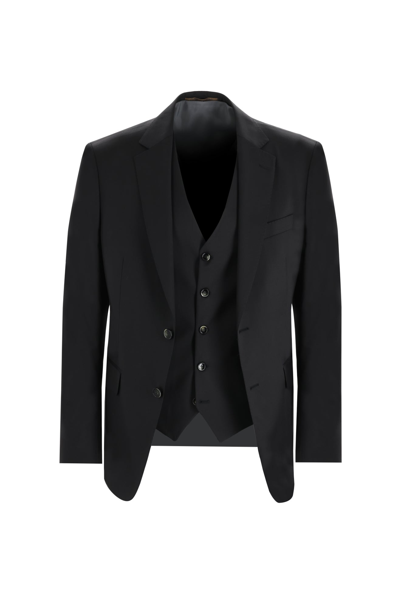 Siyah Regular Fit Yelekli Yün Takım Elbise