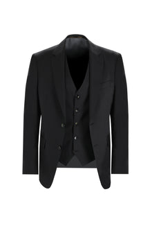 Siyah Regular Fit Yelekli Yün Takım Elbise