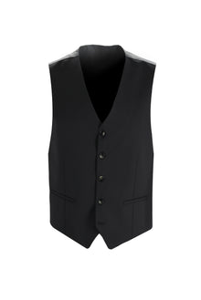Siyah Slim Fit Dar Kesim Yelekli Yün Takım Elbise