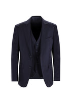Koyu Lacivert Slim Fit Dar Kesim Yelekli Yün Takım Elbise