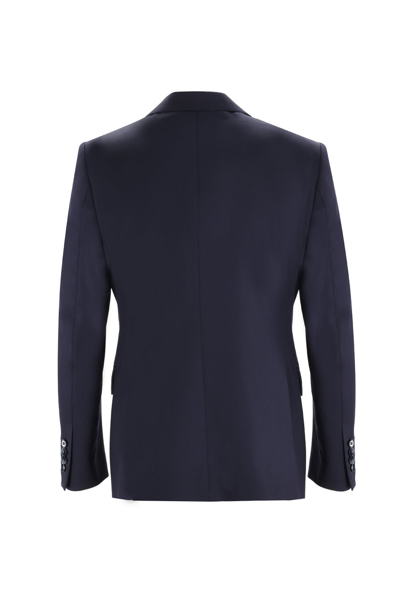 Koyu Lacivert Regular Fit Yelekli Yün Takım Elbise