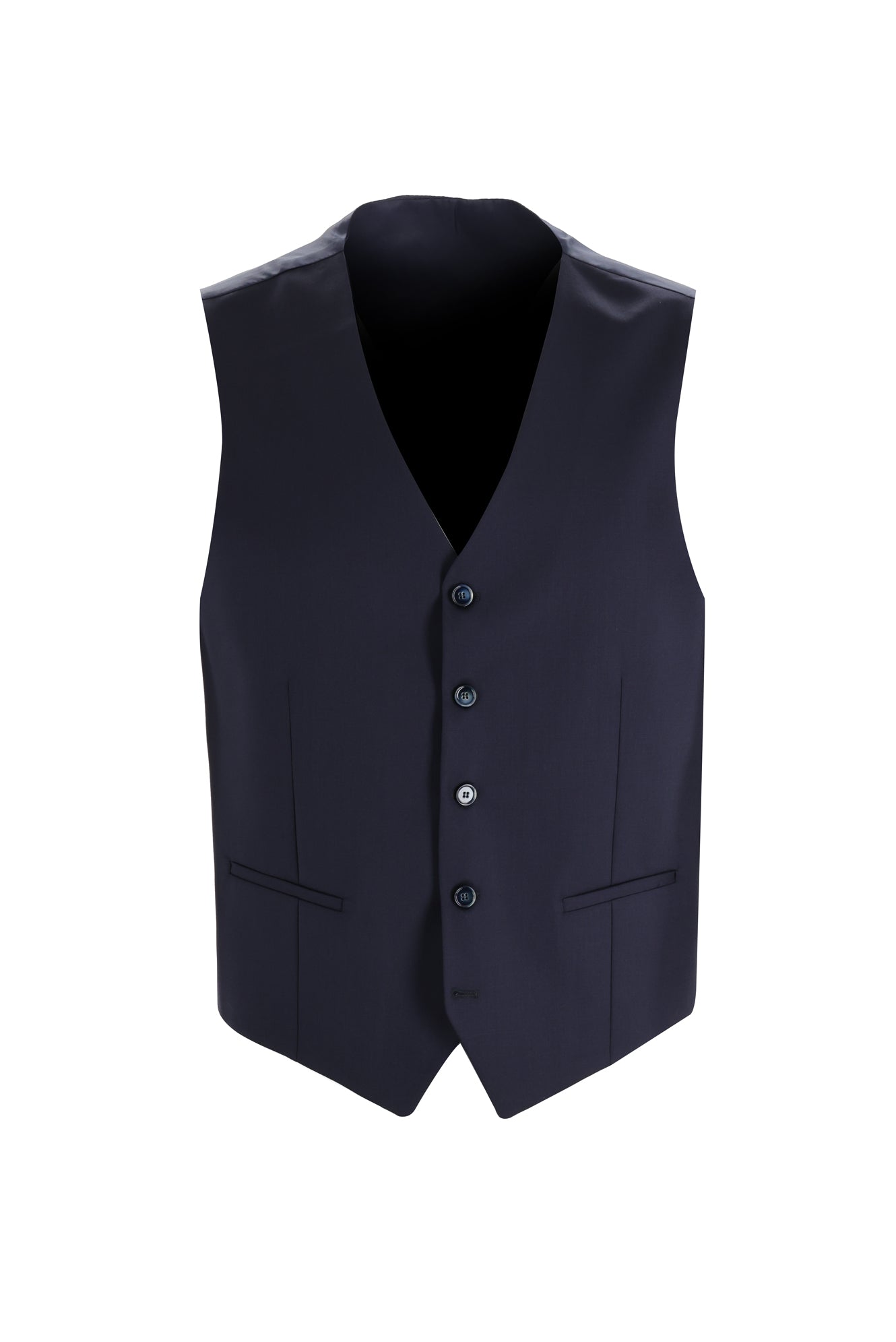 Koyu Lacivert Slim Fit Dar Kesim Yelekli Yün Takım Elbise