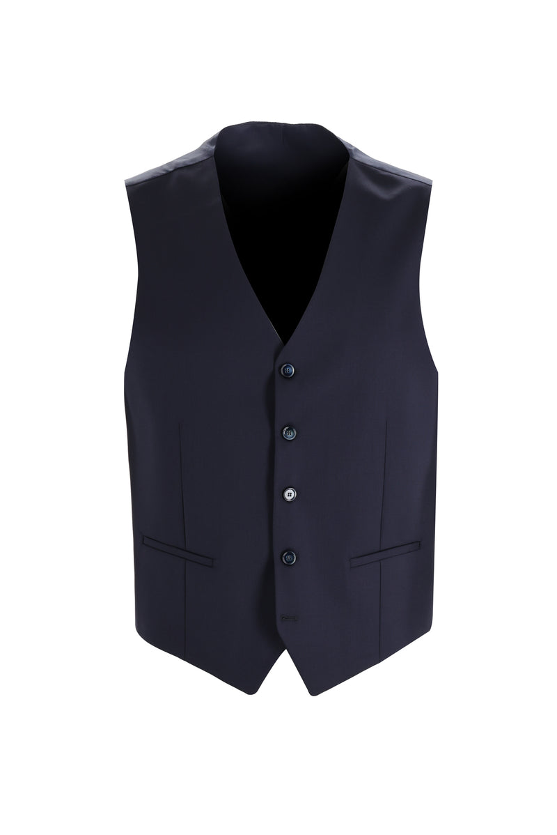 Koyu Lacivert Regular Fit Yelekli Yün Takım Elbise