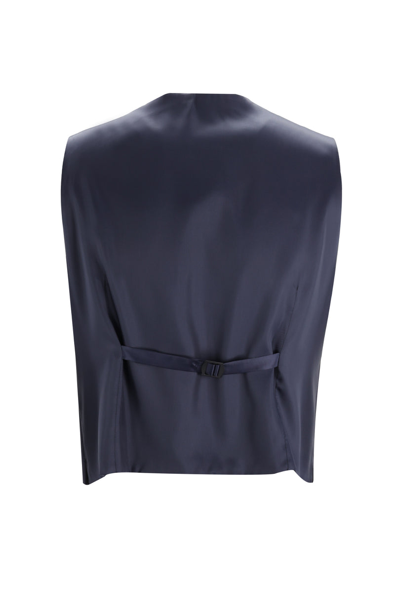 Koyu Lacivert Slim Fit Dar Kesim Yelekli Yün Takım Elbise