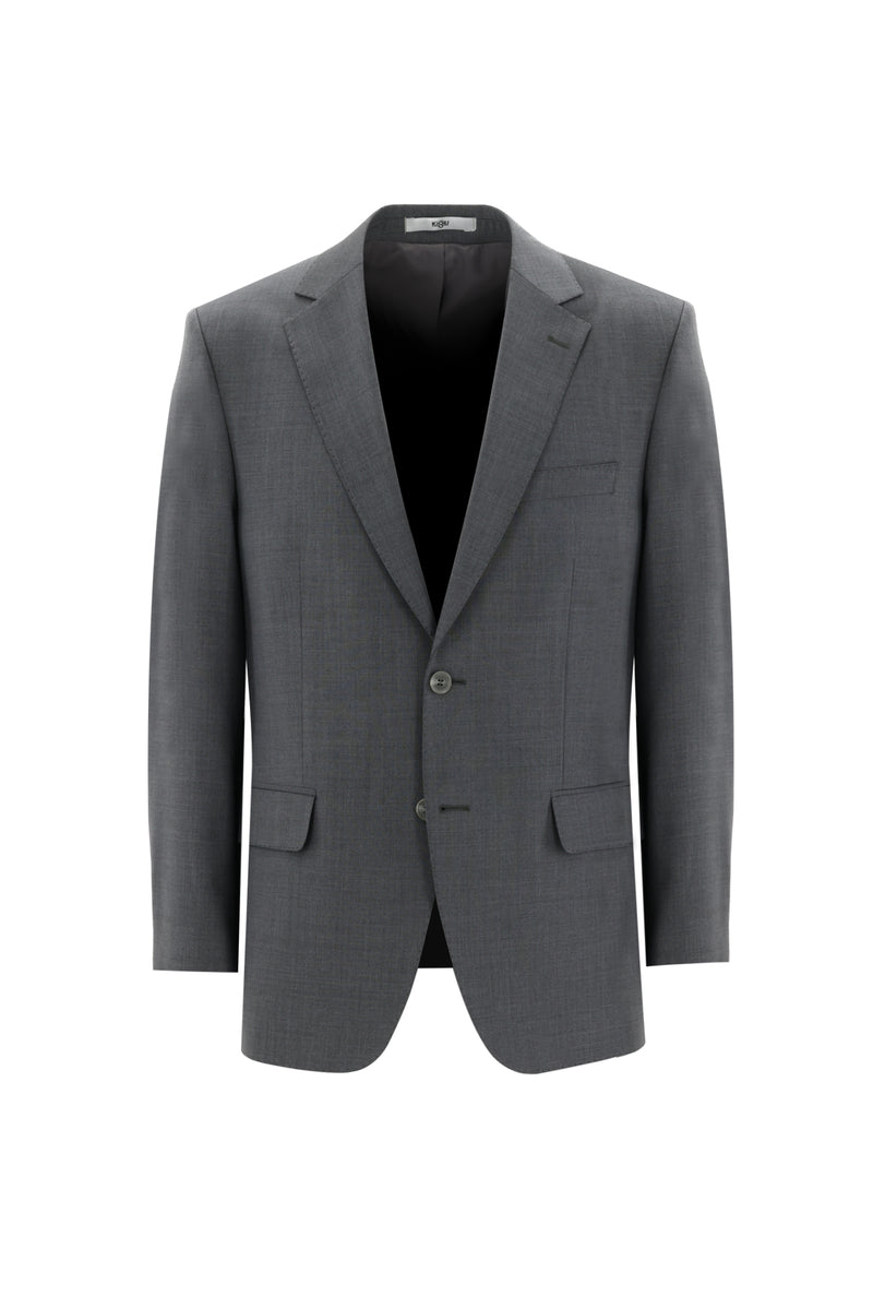 Orta Gri Slim Fit Dar Kesim Yünlü Klasik Takım Elbise