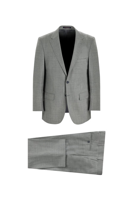 Açık Gri Relaxed Fit Rahat Kesim Yünlü Klasik Takım Elbise