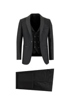 Siyah Slim Fit Dar Kesim Şal Yaka Yelekli Smokin & Damatlık