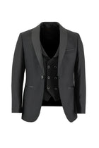 Siyah Slim Fit Dar Kesim Şal Yaka Yelekli Smokin & Damatlık