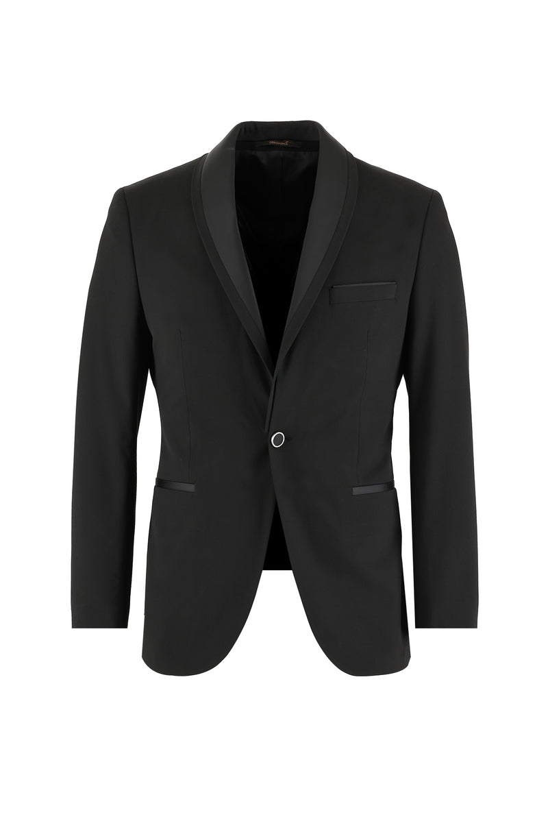Siyah Slim Fit Dar Kesim Şal Yaka Smokin & Damatlık