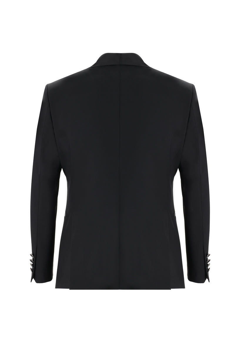 Siyah Slim Fit Dar Kesim Şal Yaka Yelekli Yünlü Smokin & Damatlık